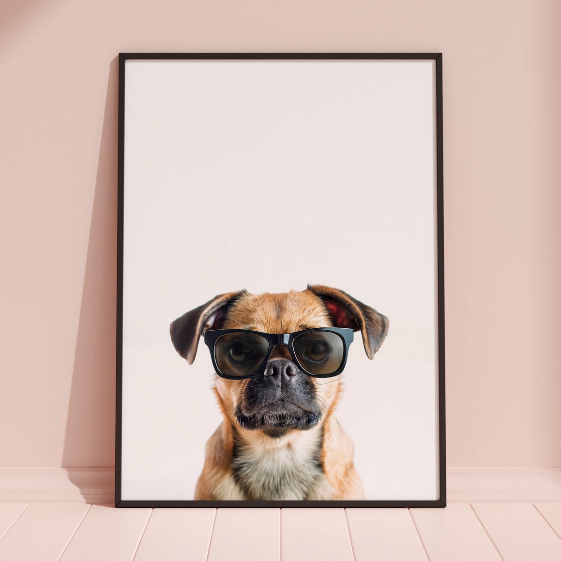 Puggle Dog In Sunglasses Funny Minimalist White Photo Poster - Image 3