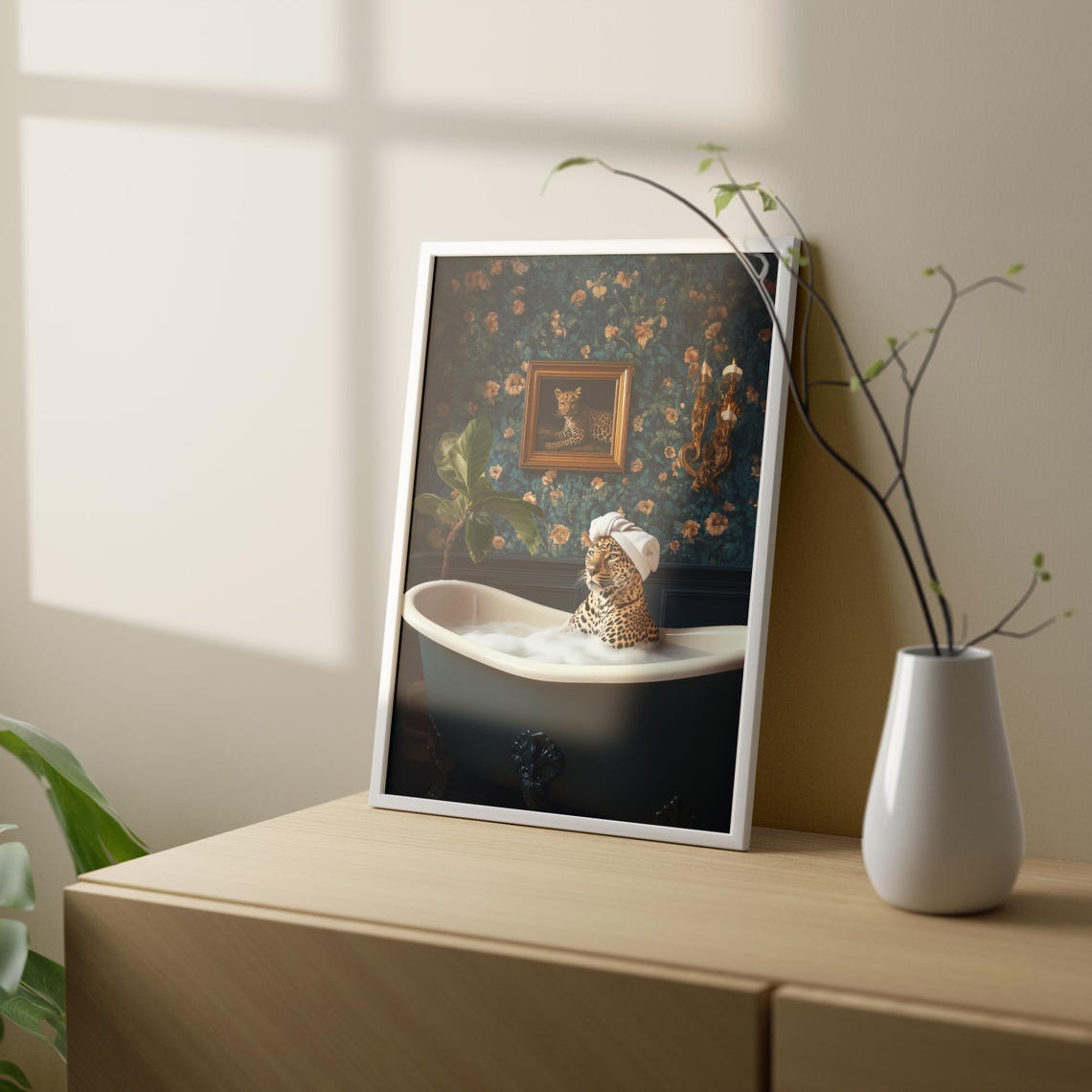 Leopard Relaxing In A Bubble Bath Vintage Bathroom Fun Poster - Image 3