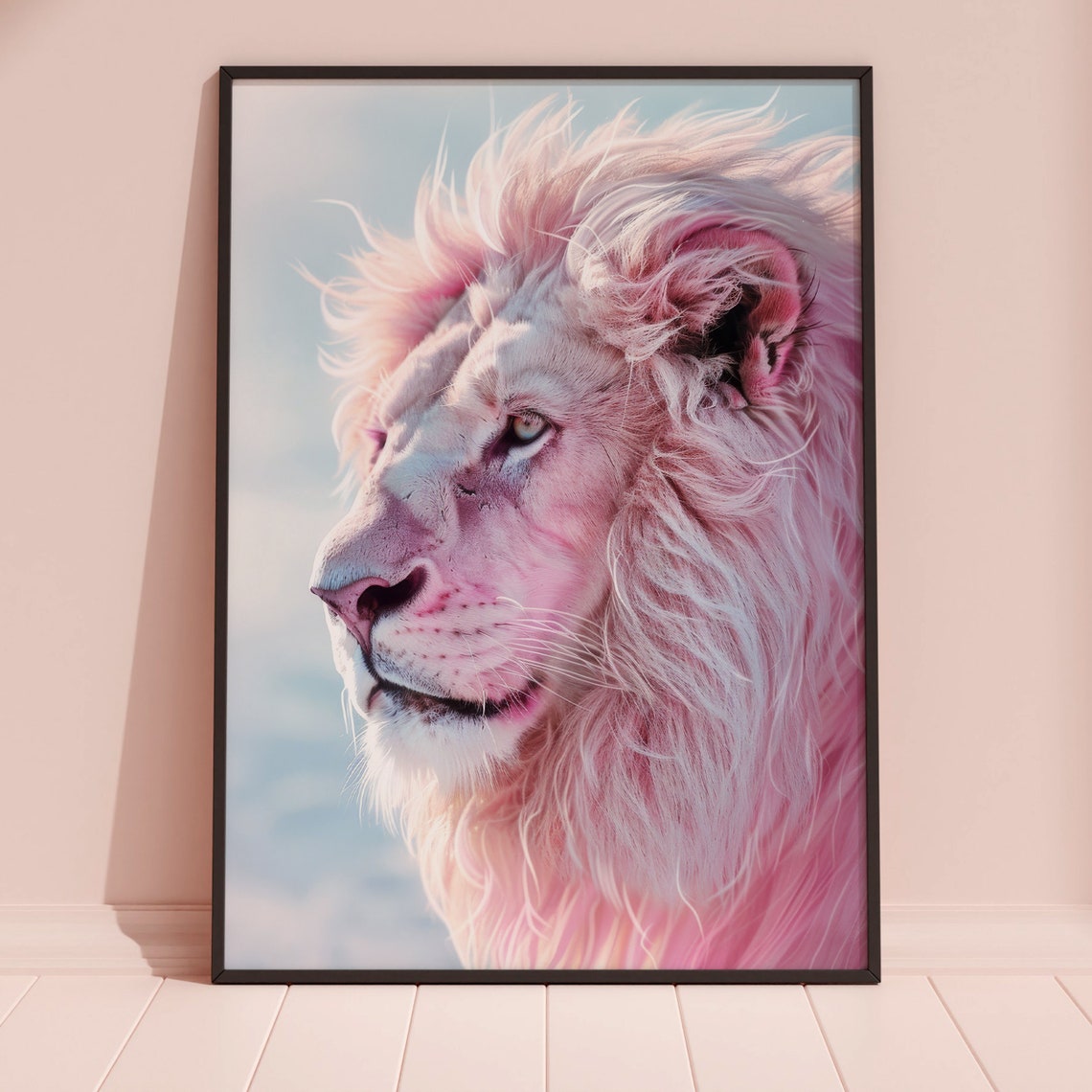 Ethereal Pink Lion Side Profile Pastel Tones Fine Art Poster - Image 2