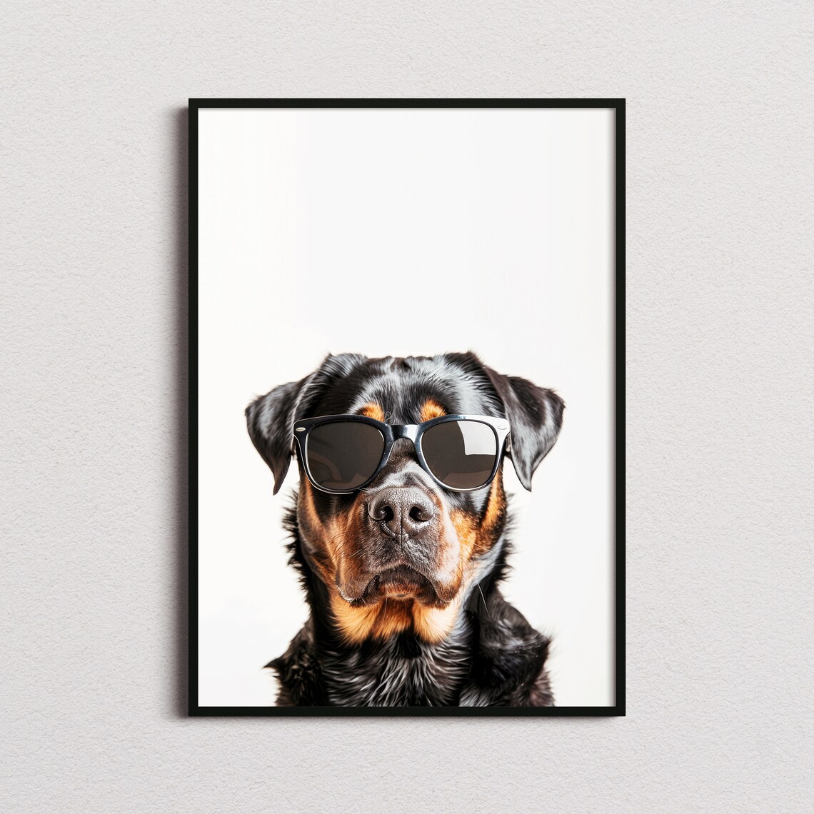 Rottweiler Dog In Sunglasses Bold Minimalist White Photo Poster