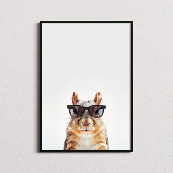 Cute Squirrel in Glasses Funny Forest Animal Portrait Art Poster
