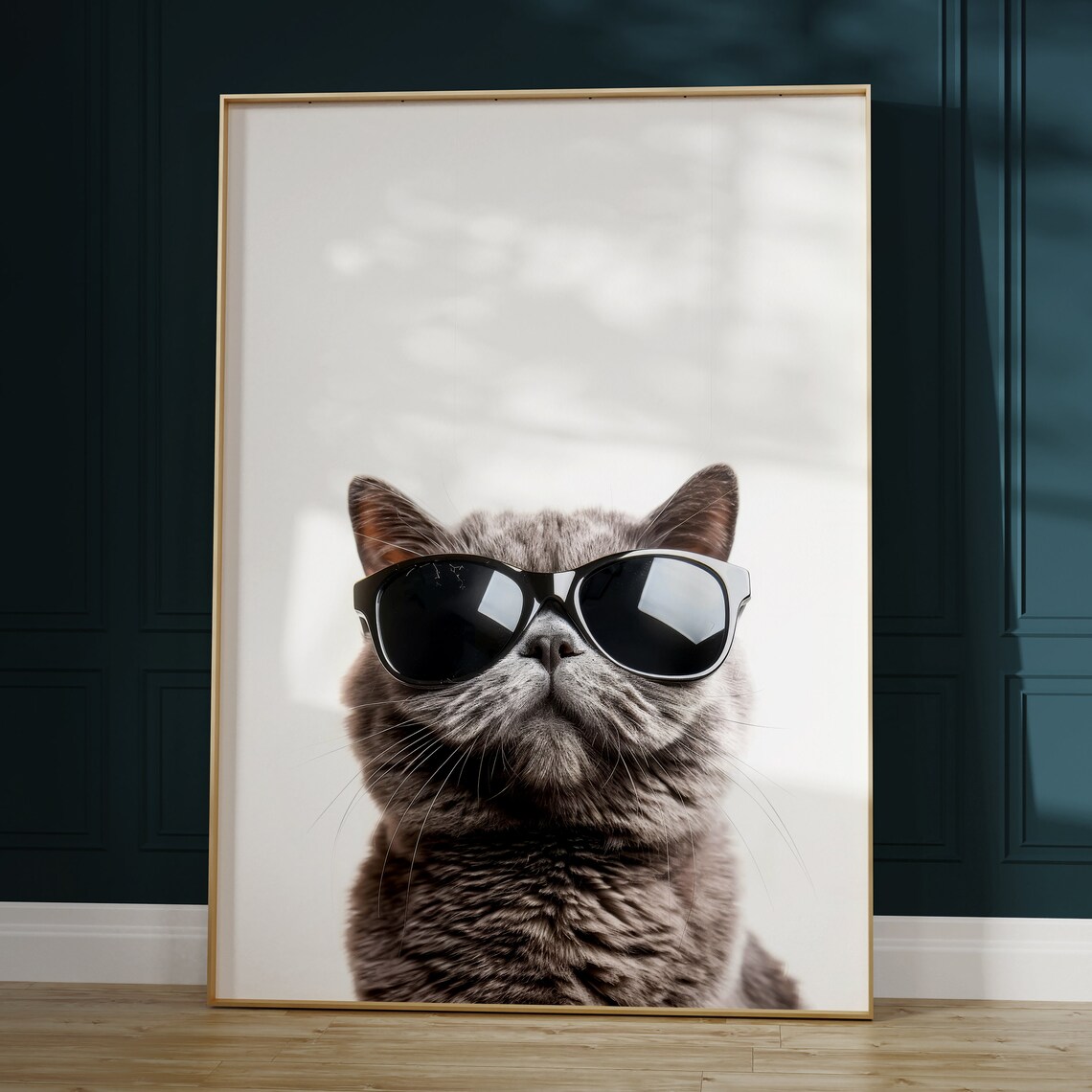 British Shorthair Cat Wearing Black Sunglasses Minimalist Poster - Image 2