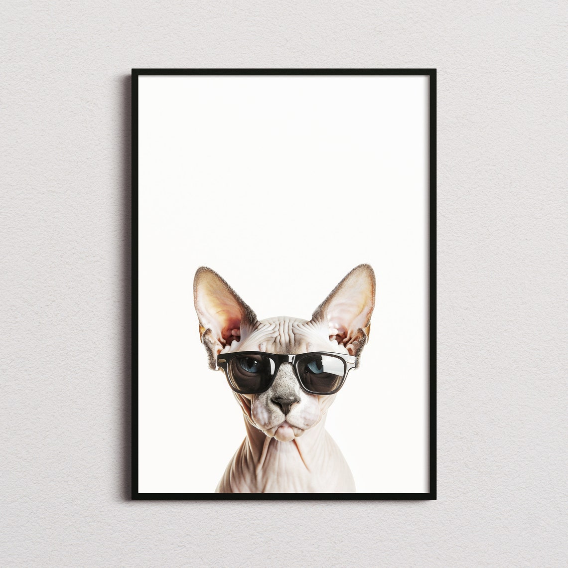 Sphynx Cat in Cool Sunglasses Quirky Hairless Cat Portrait Poster