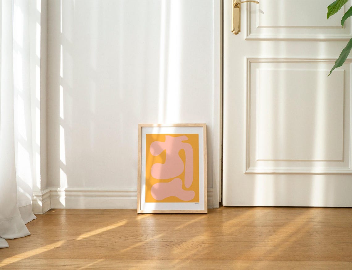 Bold Orange Abstract Poster With Blush Organic Shape Statement - Image 2