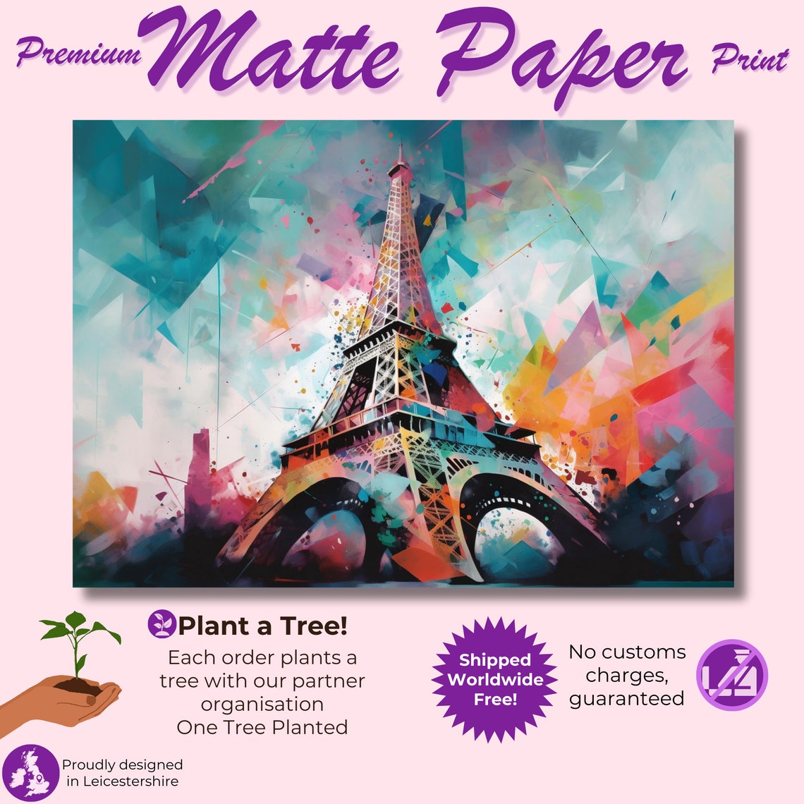 Pastel Geometric Eiffel Tower Dreamy Paris Abstract Art Poster - Image 3