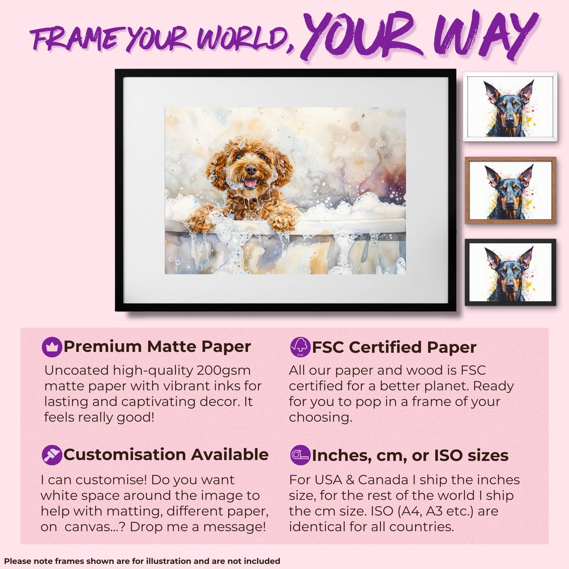 Cockapoo Puppy Bubble Bath Pastel Watercolour Dog Portrait Poster - Image 2