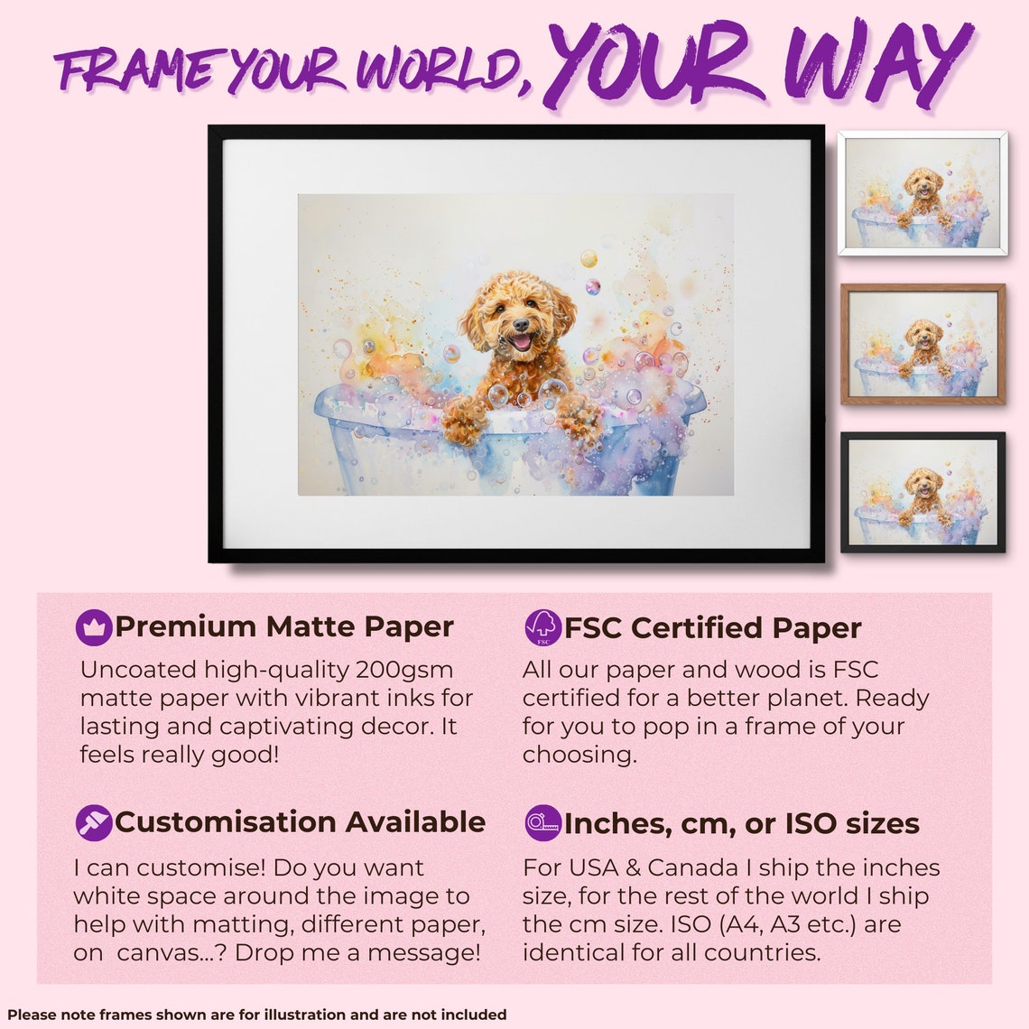 Golden Cockapoo Puppy Bath Time Colourful Watercolour Pet Poster - Image 2