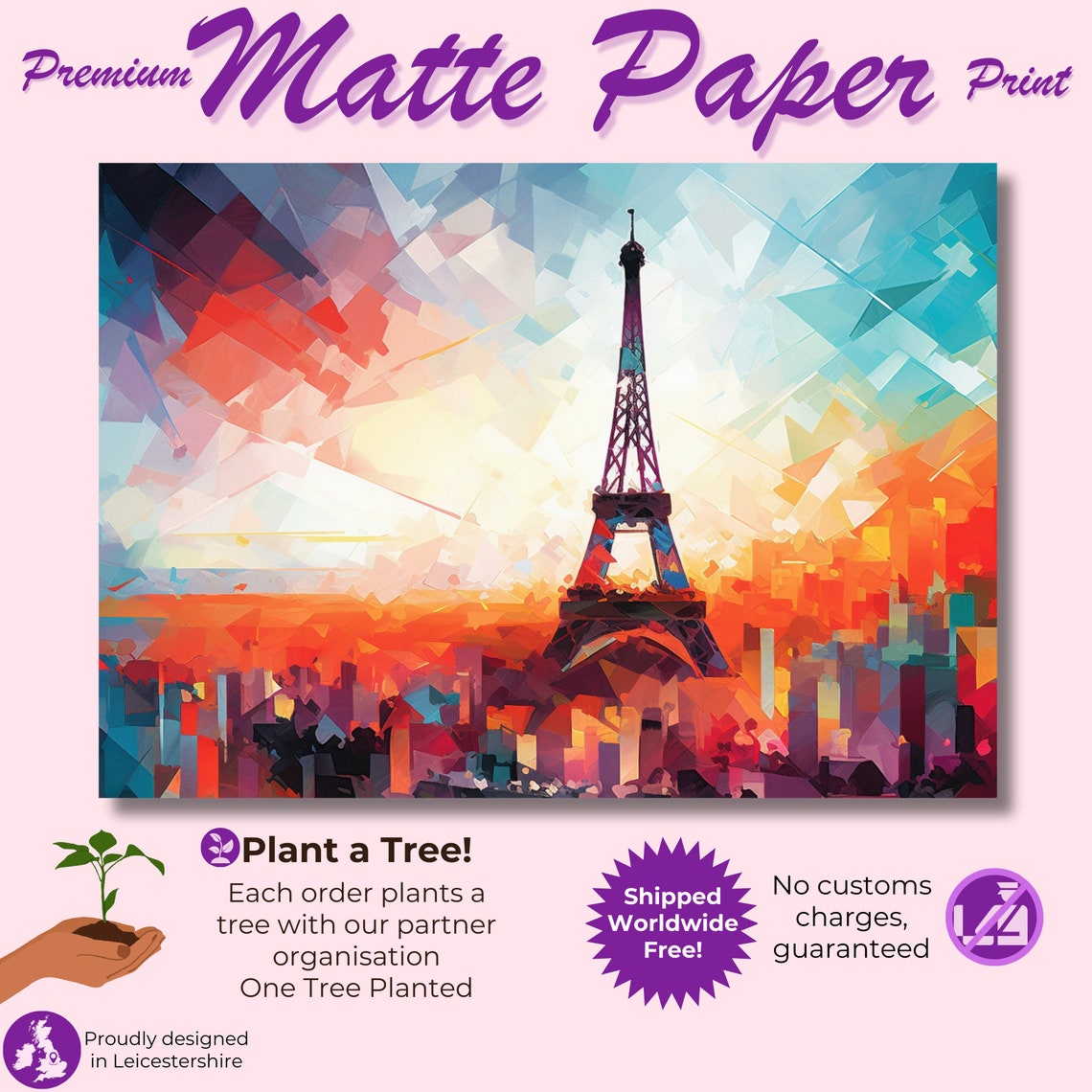 Geometric Eiffel Tower Abstract Orange Teal Cityscape Art Poster - Image 3
