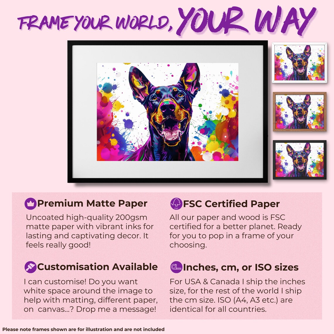 Happy Dobermann Pop Art Portrait Neon Paint Splash Dog Poster - Image 2