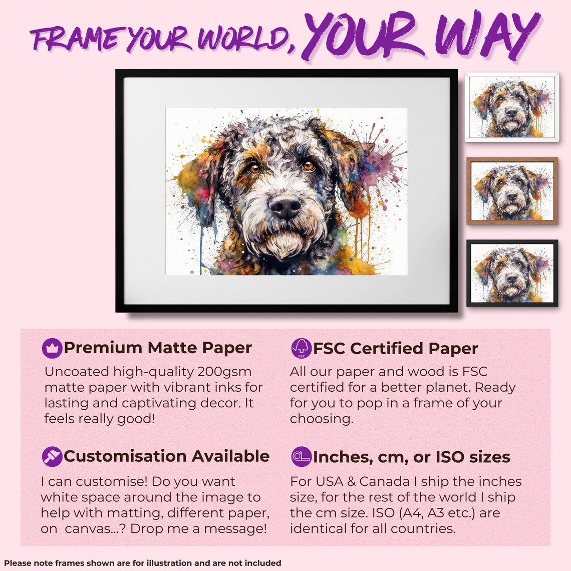 Lagotto Romagnolo Amber Eyes Colourful Watercolour Dog Portrait Poster - Image 2