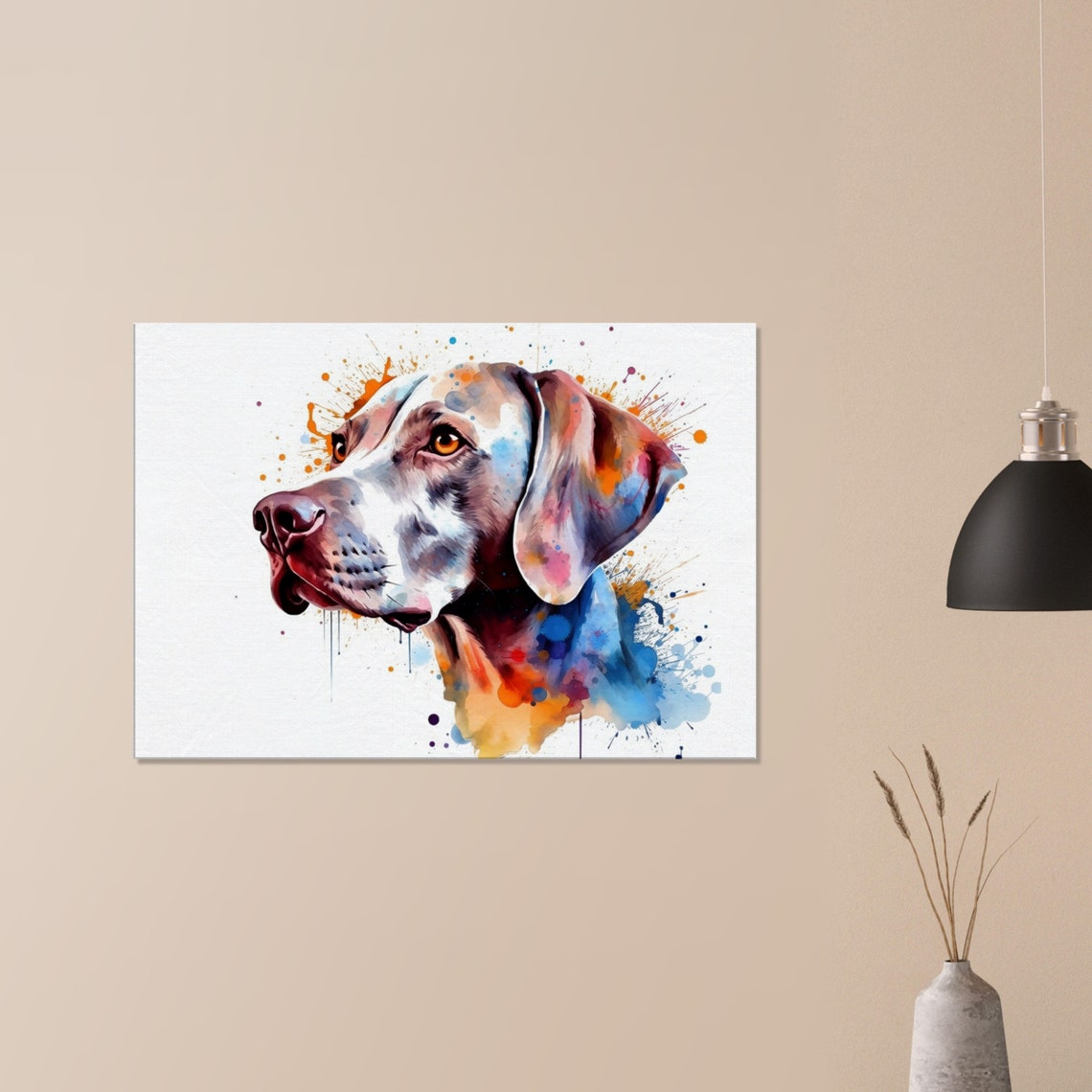 Weimaraner Left Profile Colorful Paint Splash Watercolor Dog Poster - Image 3