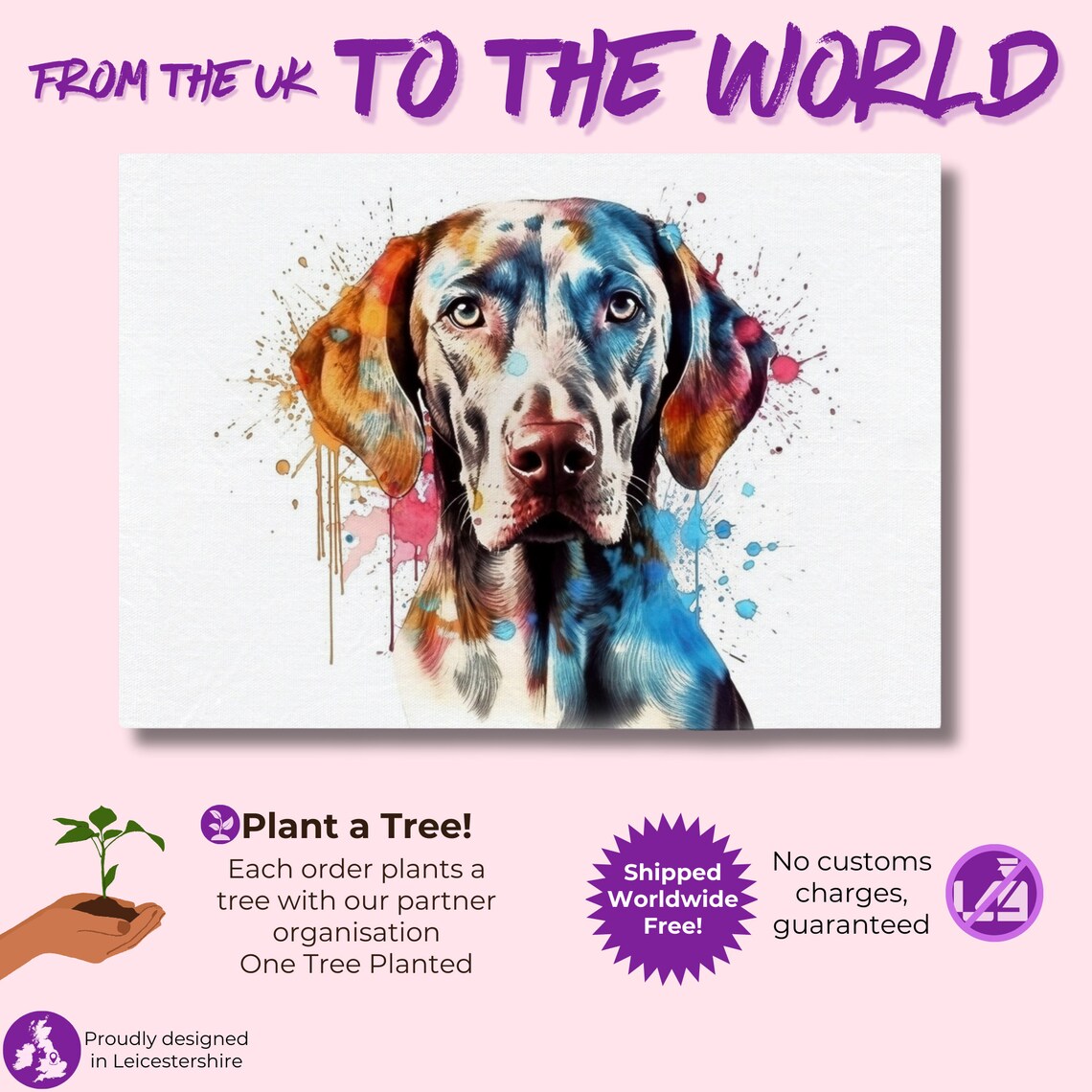 Weimaraner Front Facing Rainbow Paint Splash Watercolor Art Poster - Image 2