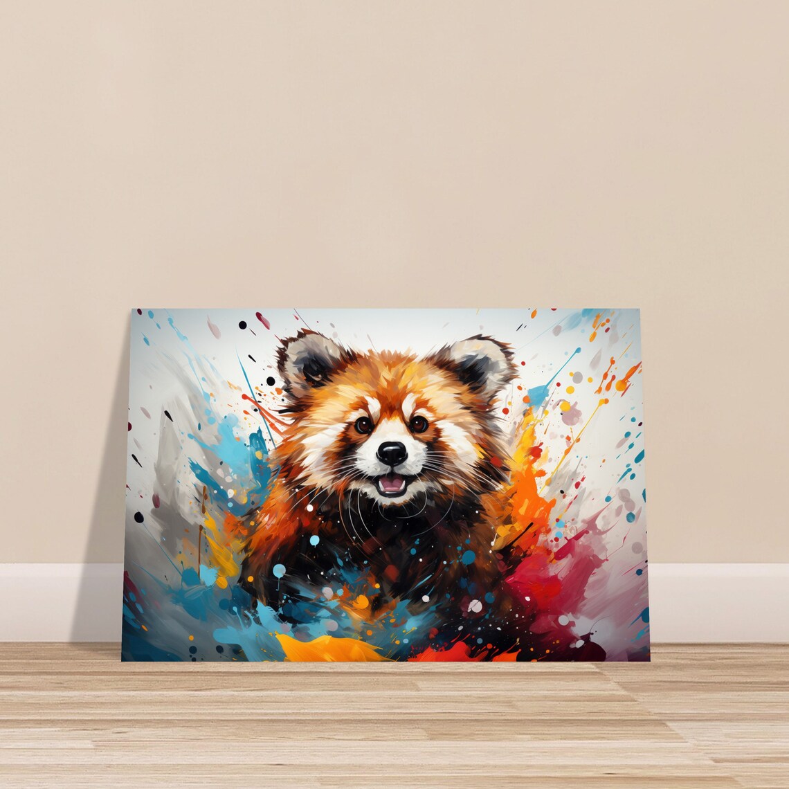 Happy Red Panda Cub Watercolor Splash Colorful Nursery Wall Poster - Image 3