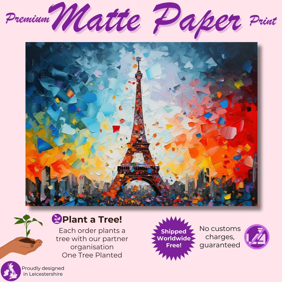 Eiffel Tower Mosaic Tile Style Colorful Paris Street Art Poster - Image 3