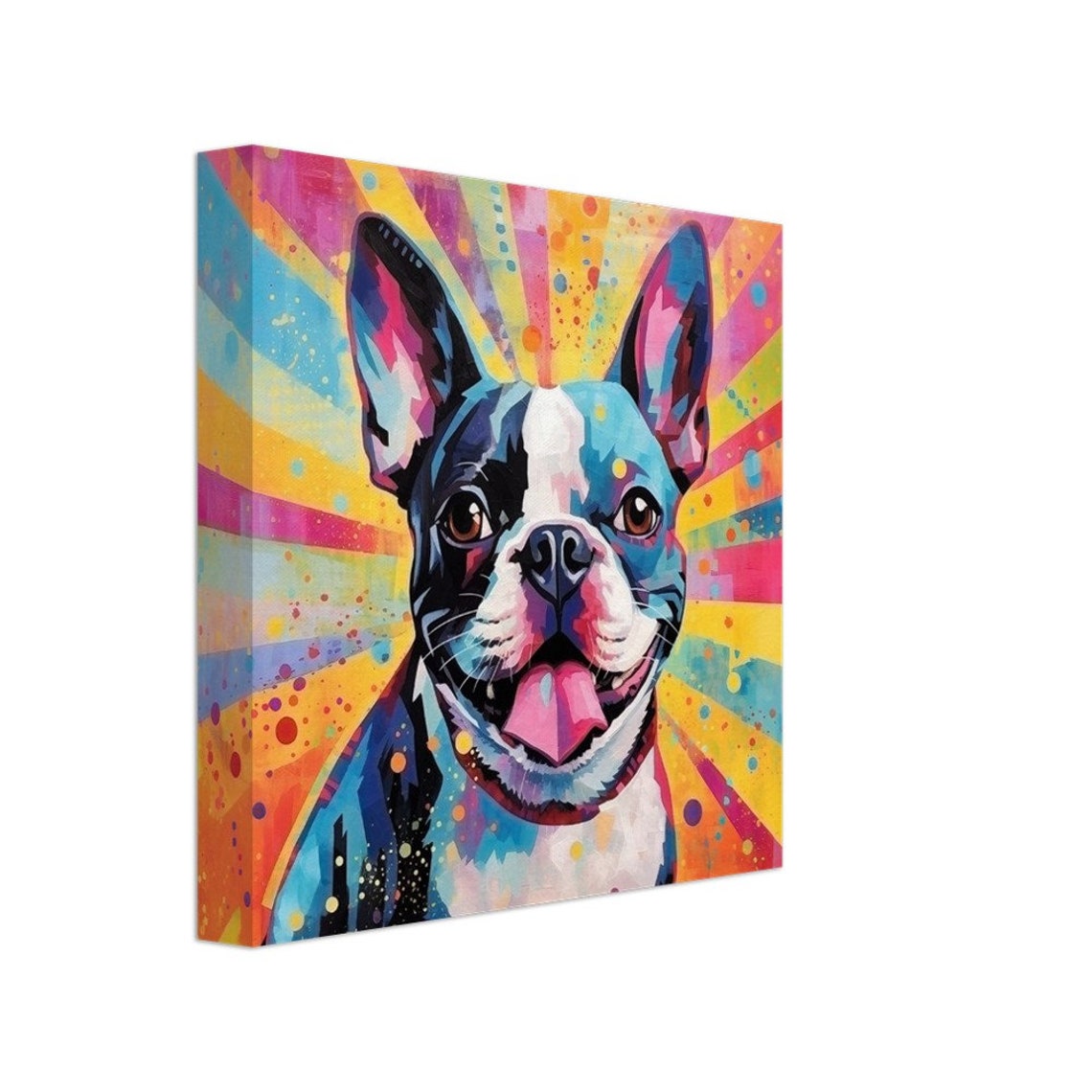 Happy Boston Terrier Pop Art Sunburst Colorful Dog Lovers Gift Poster