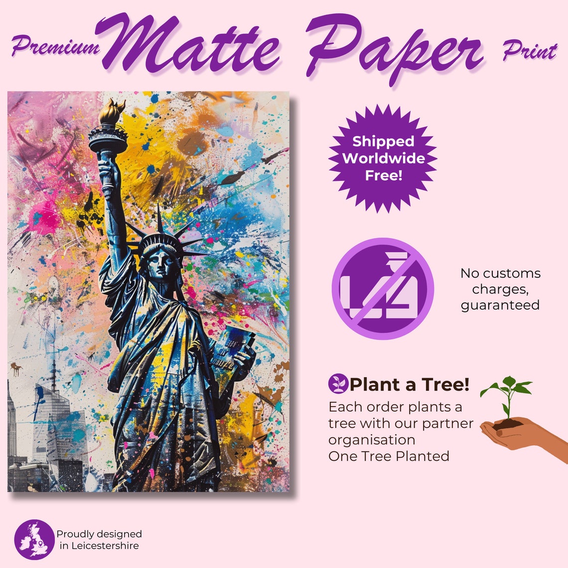 Statue Of Liberty New York City Poster Print Street Art Graffiti Painting Paint Splash Cityscape Abstract Travel Gift Manhattan America Usa - Image 3