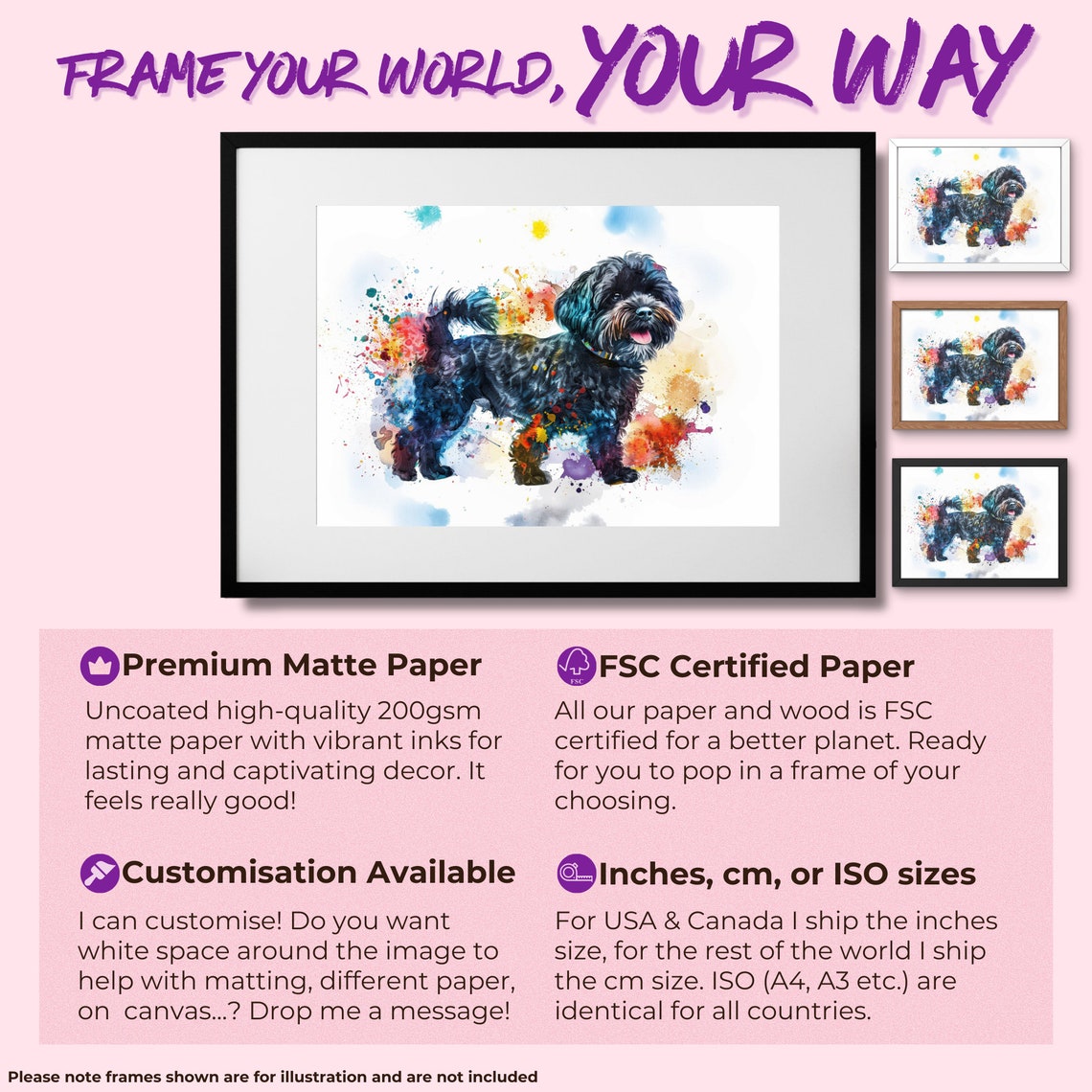 Black Cockapoo Watercolour Portrait Playful Paint Splatter Art Poster - Image 2