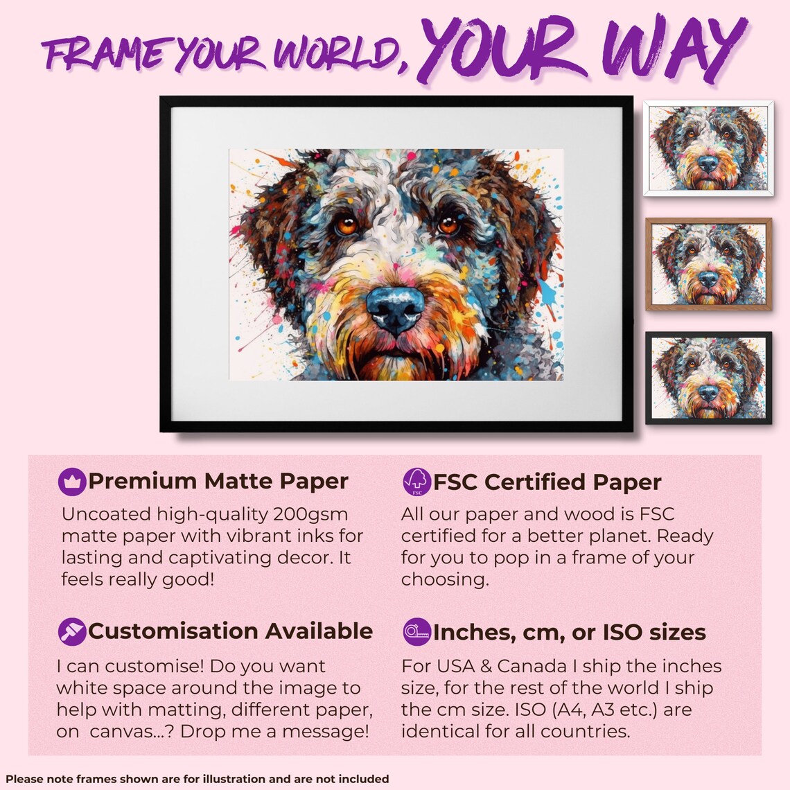 Lagotto Romagnolo Blue Eyed Colourful Watercolour Dog Close Up Poster - Image 3