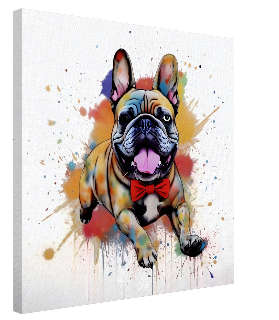 French Bulldog Watercolor Portrait with Red Bow Tie Puppy Dog Poster