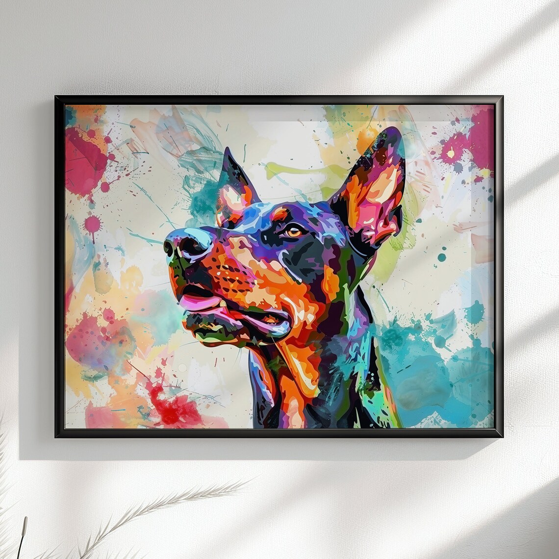 Doberman Pinscher Profile Colorful Paint Splatter Pet Art Poster