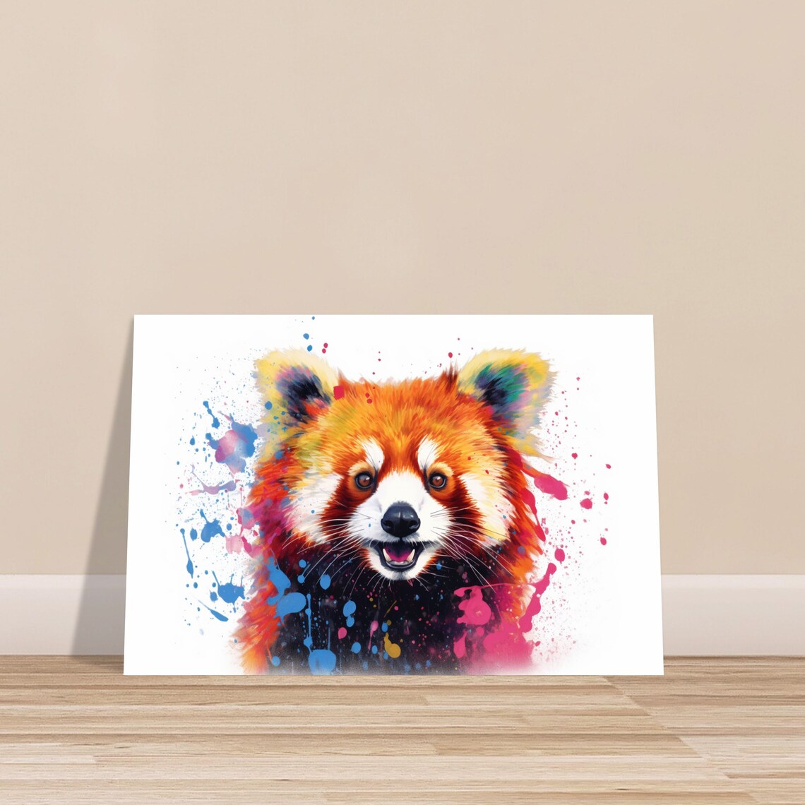 Smiling Red Panda Watercolor Portrait Colorful Animal Painting Poster - Image 3