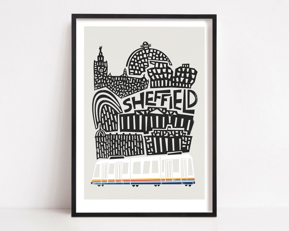 Sheffield Cityscape Art Print, Mid-Century Modern