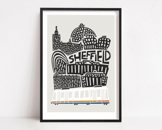 Sheffield Cityscape Art Print, Mid-Century Modern