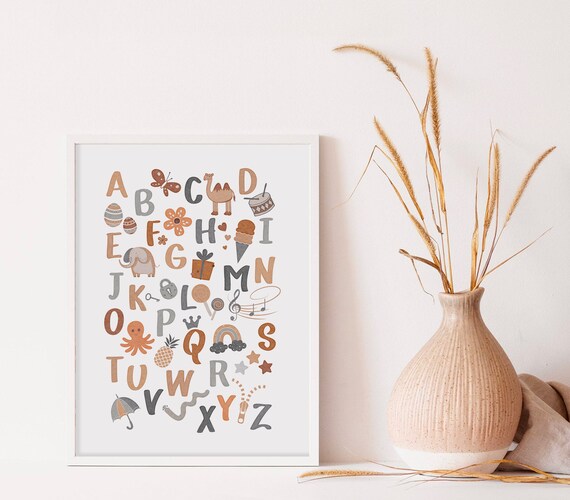 Alphabet ABC Boho Nursery Letters with Cute Animals Playroom Poster