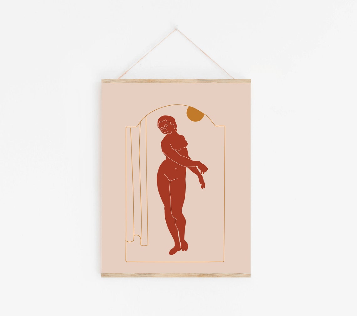 Terracotta Goddess Female Silhouette Nude Body Line Art Poster