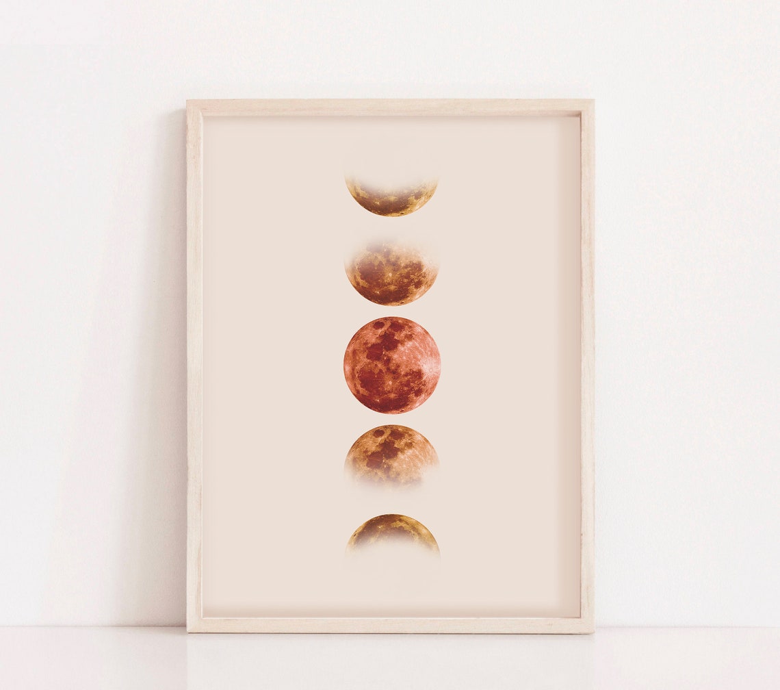 Lunar Phases Glowing Red Moon Celestial Minimalist Wall Poster