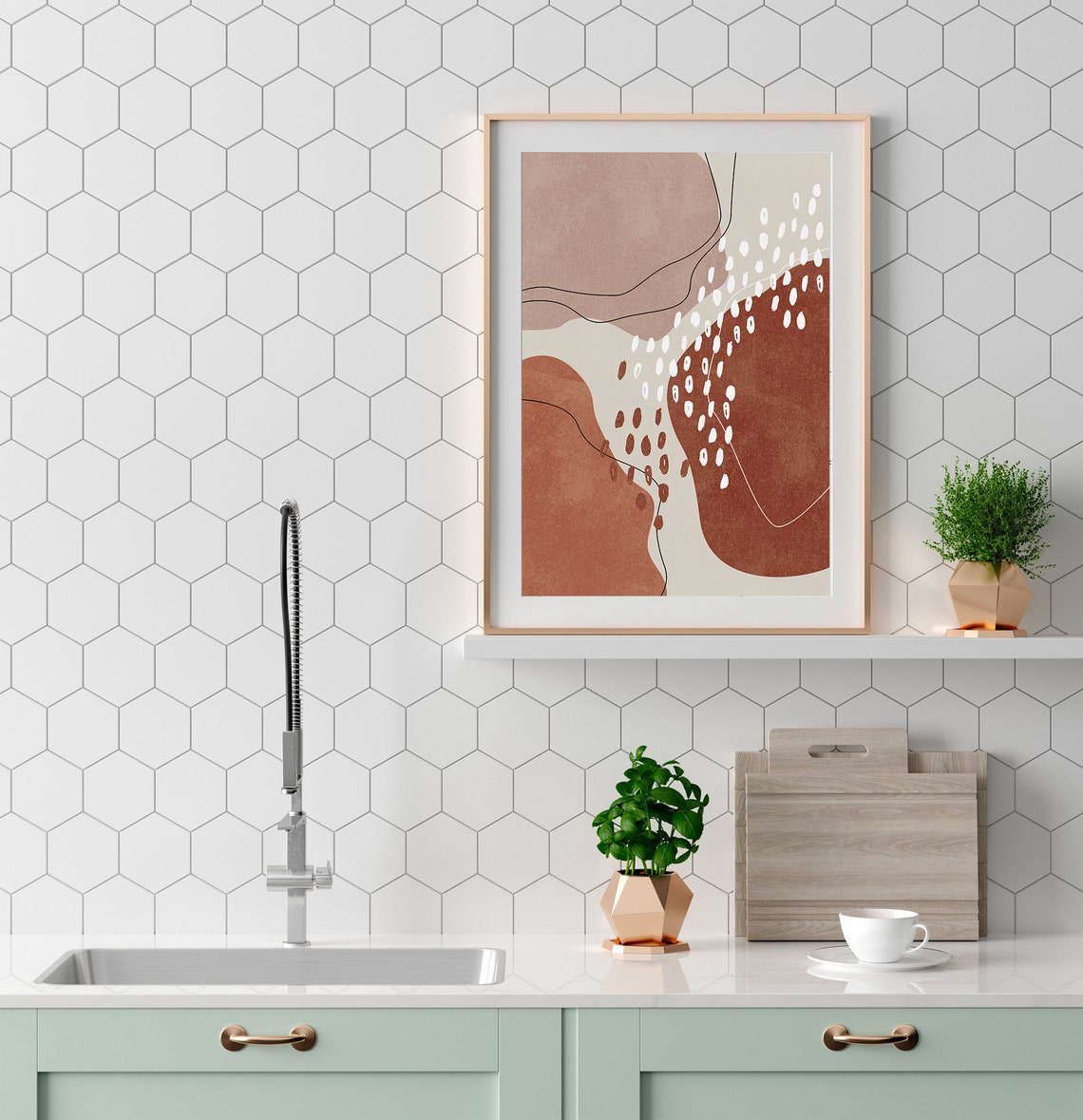 Terracotta and Blush Organic Shapes Modern Abstract Art Poster