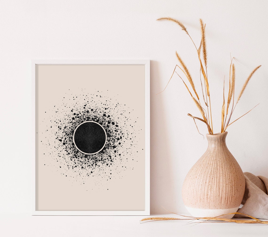 Black Circle Ink Splatter Abstract Minimalist Neutral Poster
