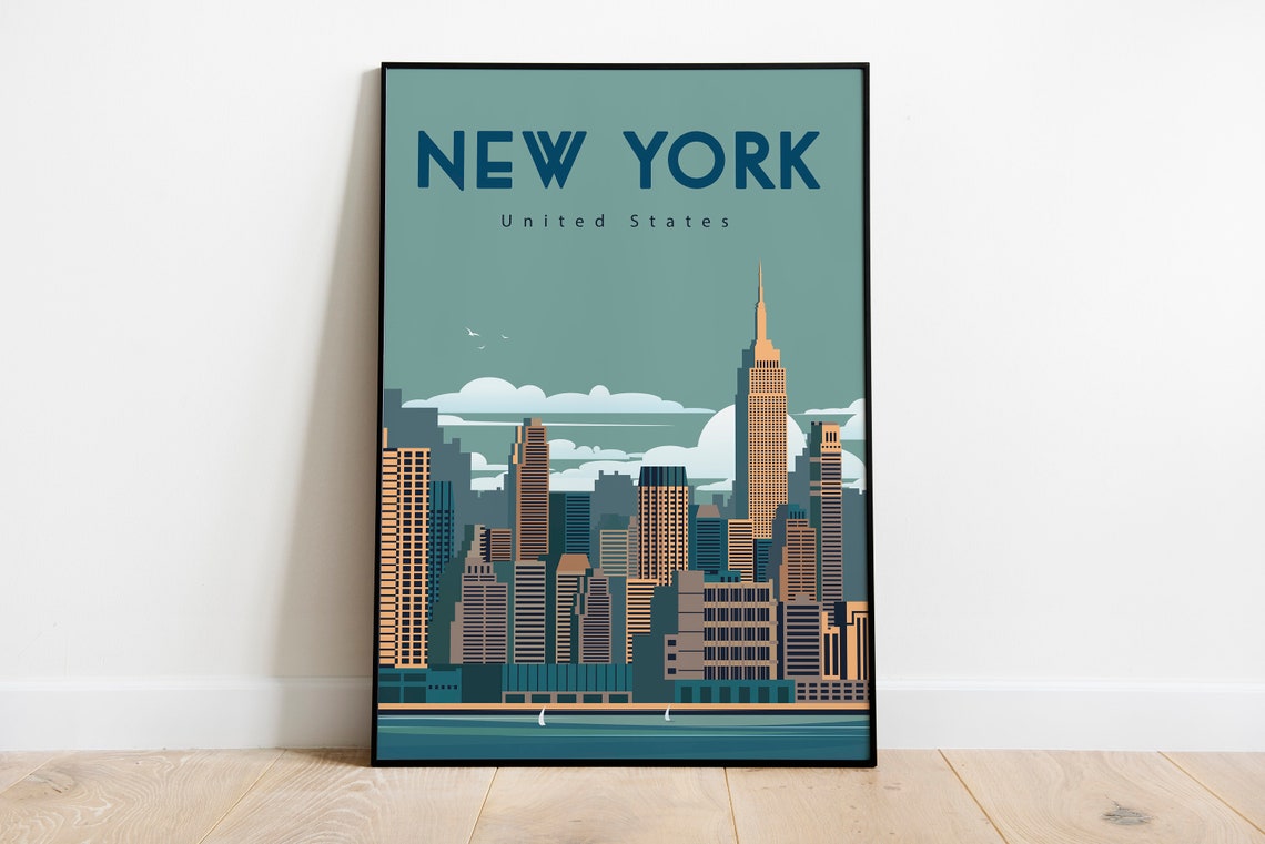 New York City Travel Poster Wall Art Travel Poster Wall Art Sizes Inches 8x10 12x16 12x18 16x20 18x24 24x36