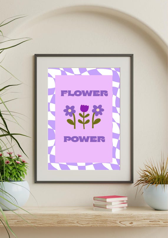 Flower Power Print Colorful Checkerboard Botanical Poster
