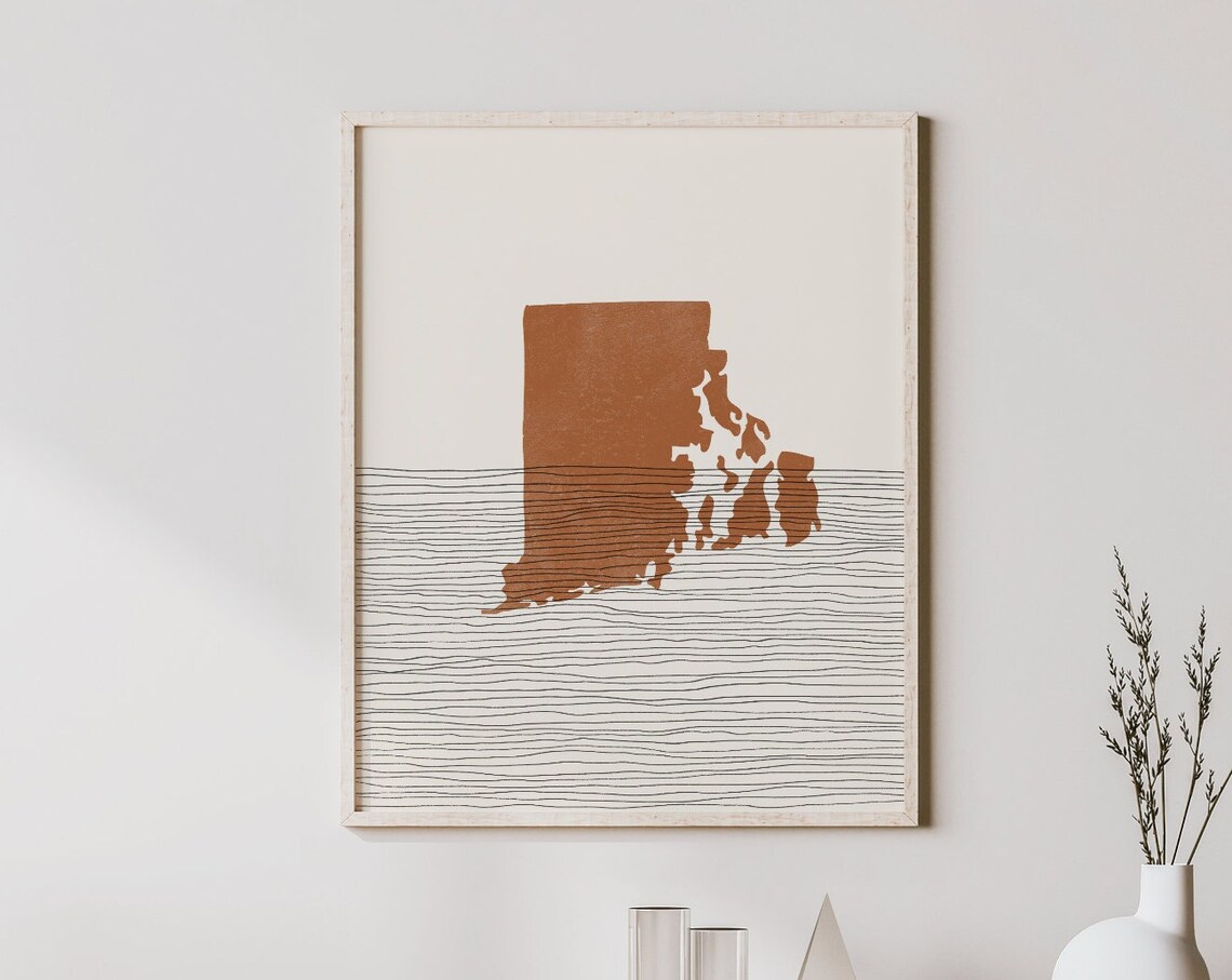 Boho Rhode Island State Map, Mid-Century Art Print