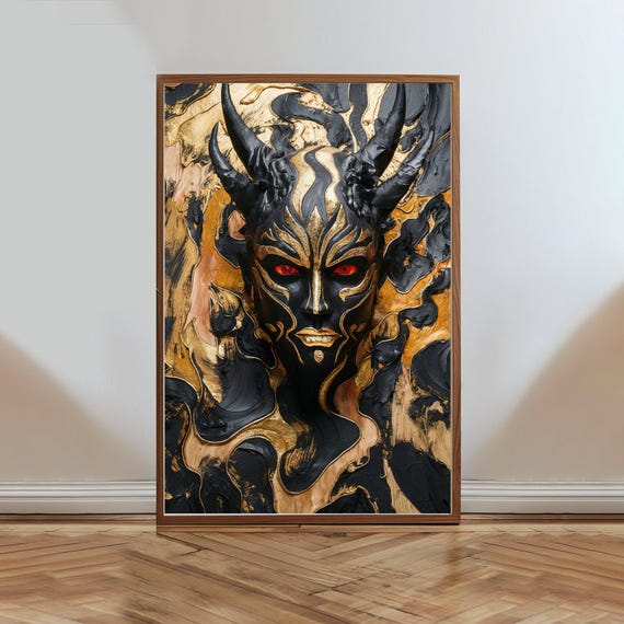 Demon Face Art Print Dark Fantasy Wall Art Gothic Home Decor Surreal Poster Devil Artwork Creepy Wall Hanging