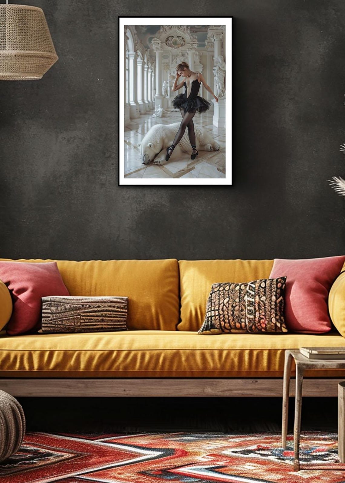 Ballet Dancer Baroque Hall Sleeping Polar Bear Surreal Art Poster - Image 2