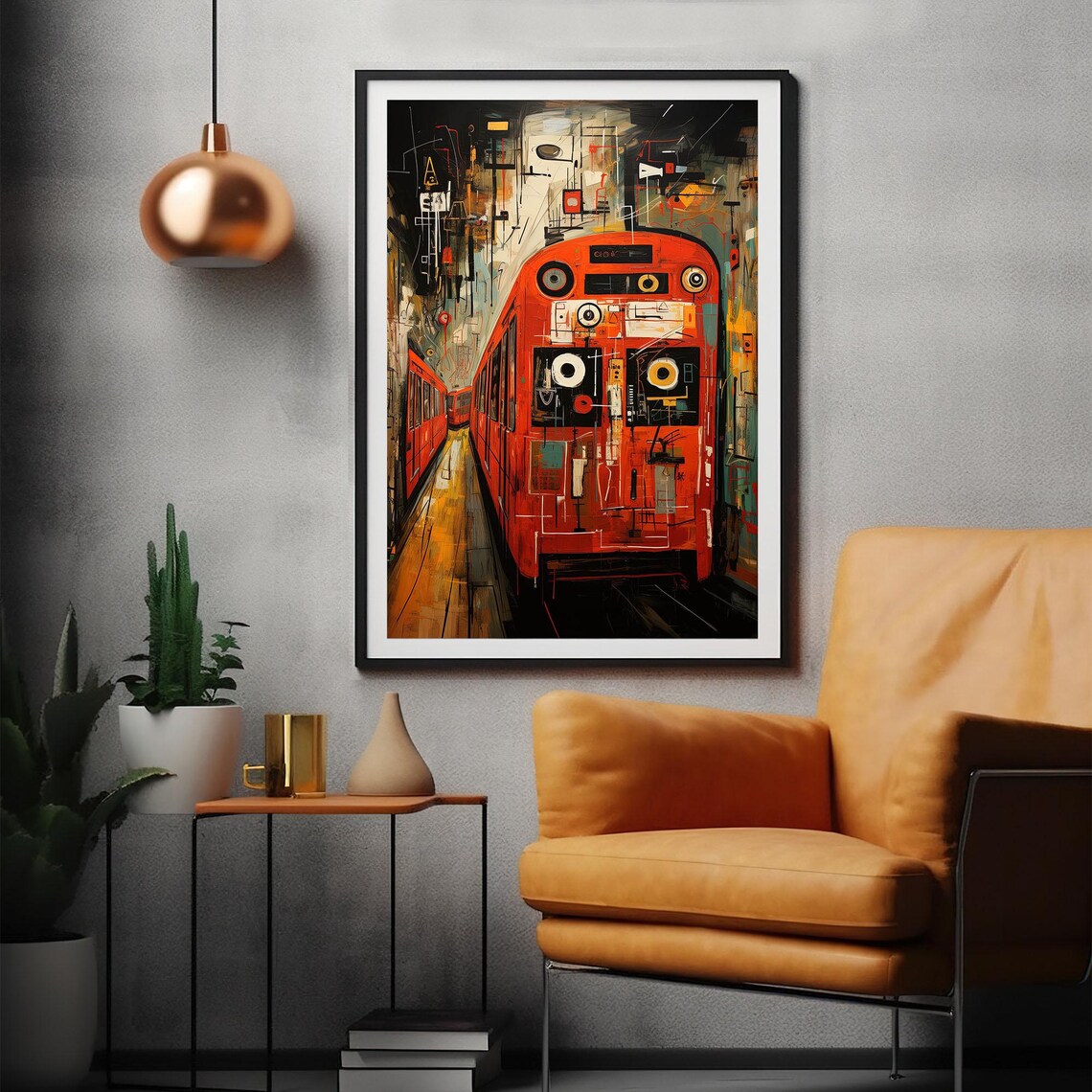 Subway Symphony Red Train Basquiat Style Urban Abstract Art Poster - Image 2