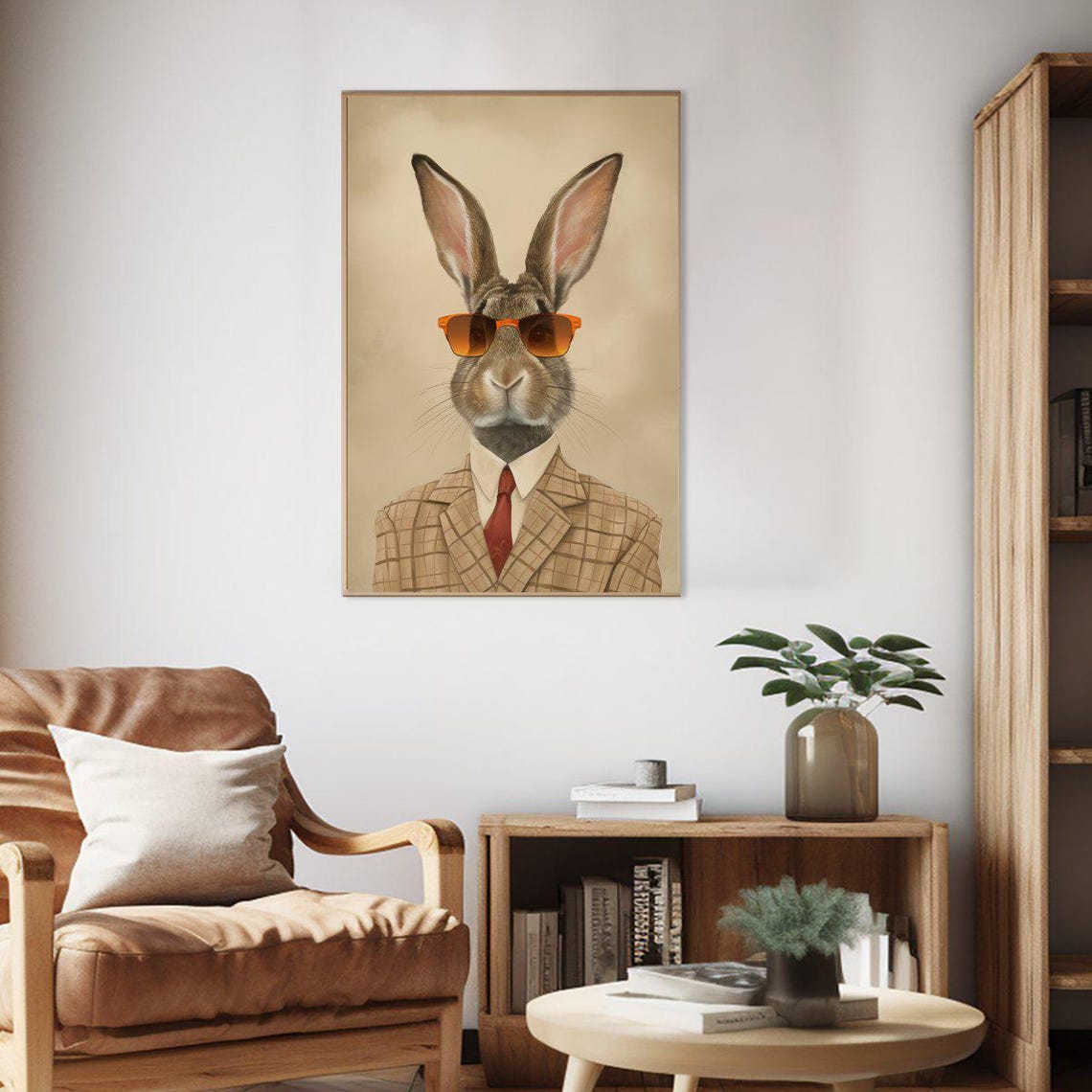 Dapper Rabbit in Plaid Suit and Sunglasses Animal Portrait Poster - Image 2