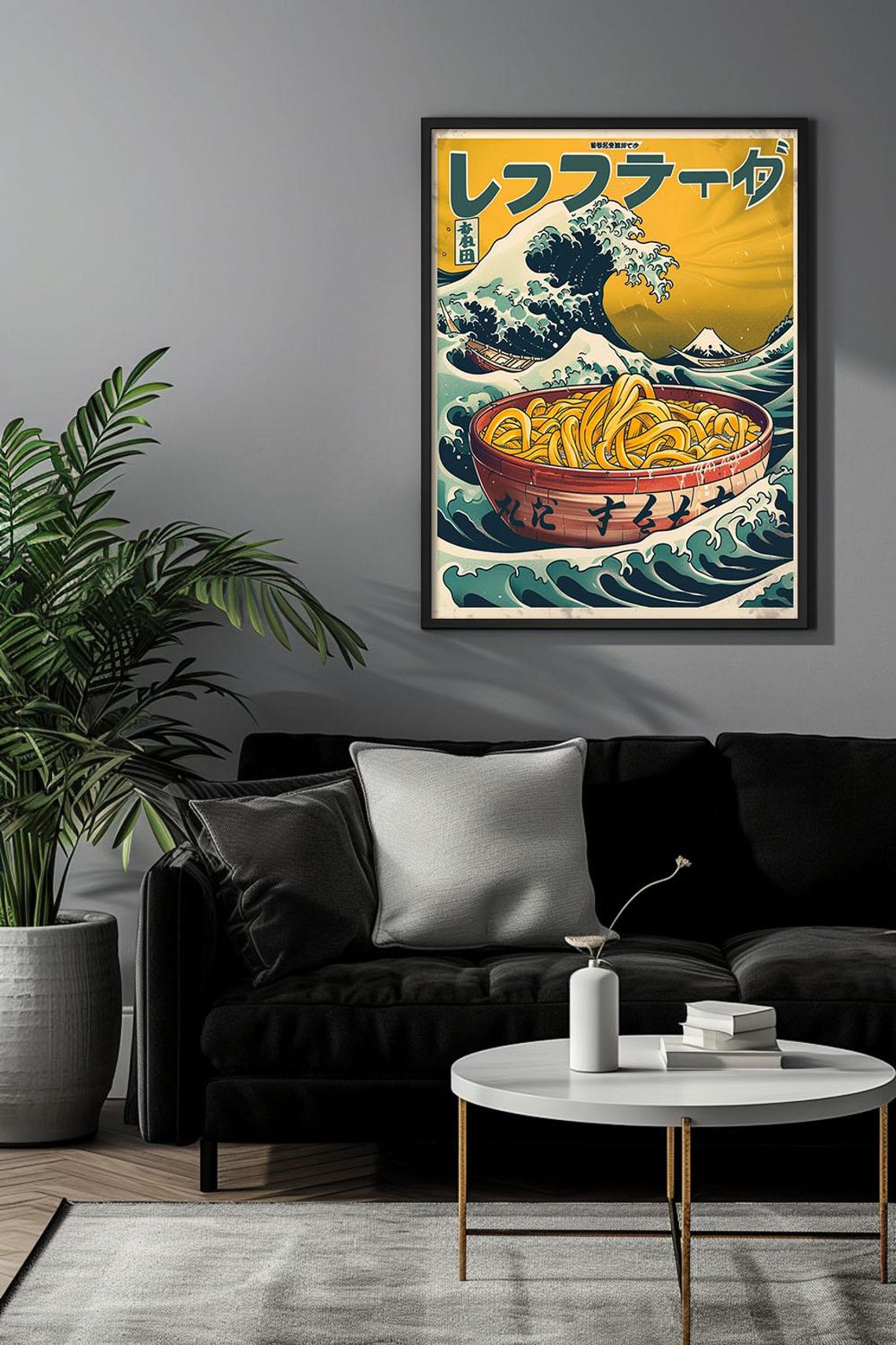 Noodle Soup And Waves Japanese Retro Ramen Great Wave Art Poster - Image 2