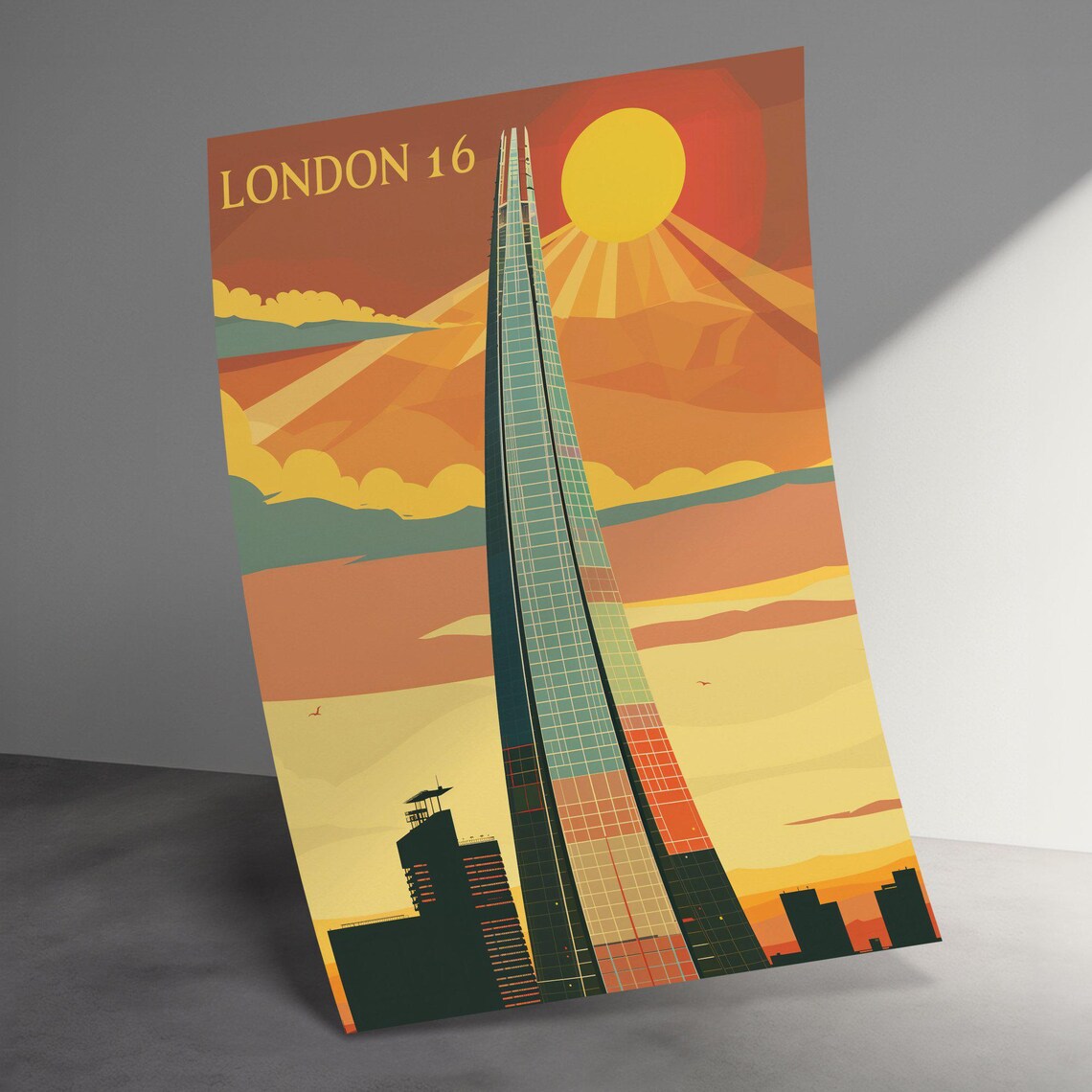 London 16 The Shard At Sunset Retro Travel Style City Poster - Image 3