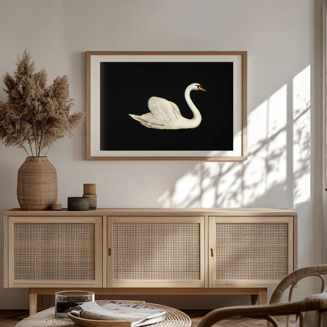 Elegant White Swan On Black Background Minimalist Bird Poster - Image 3