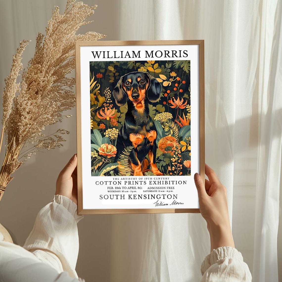 William Morris Dachshund Dog Flowers Cotton Prints Exhibition Poster - Image 3