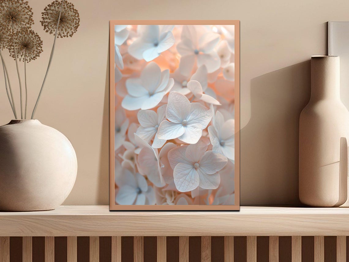 Elegant Soft White Hydrangea Blooms Dreamy Floral Close Up Poster - Image 2