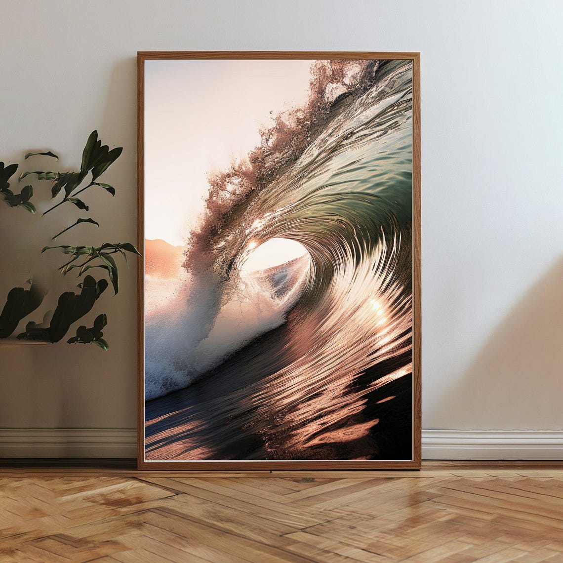 Epic Golden Sunset Ocean Wave Barrel Powerful Surf Moment Poster