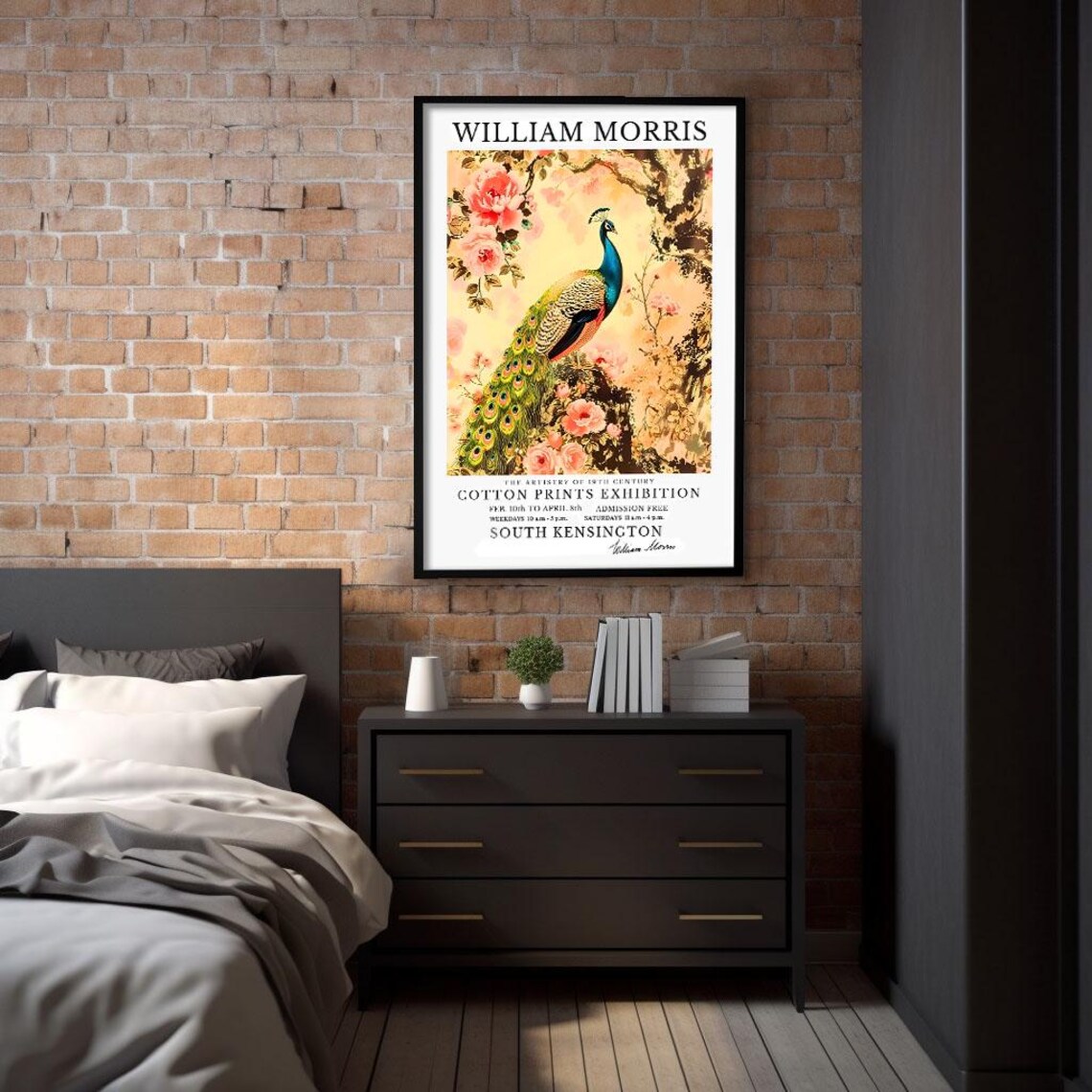 William Morris Peacock Roses Chinoiserie Cotton Prints Exhibition Poster - Image 2