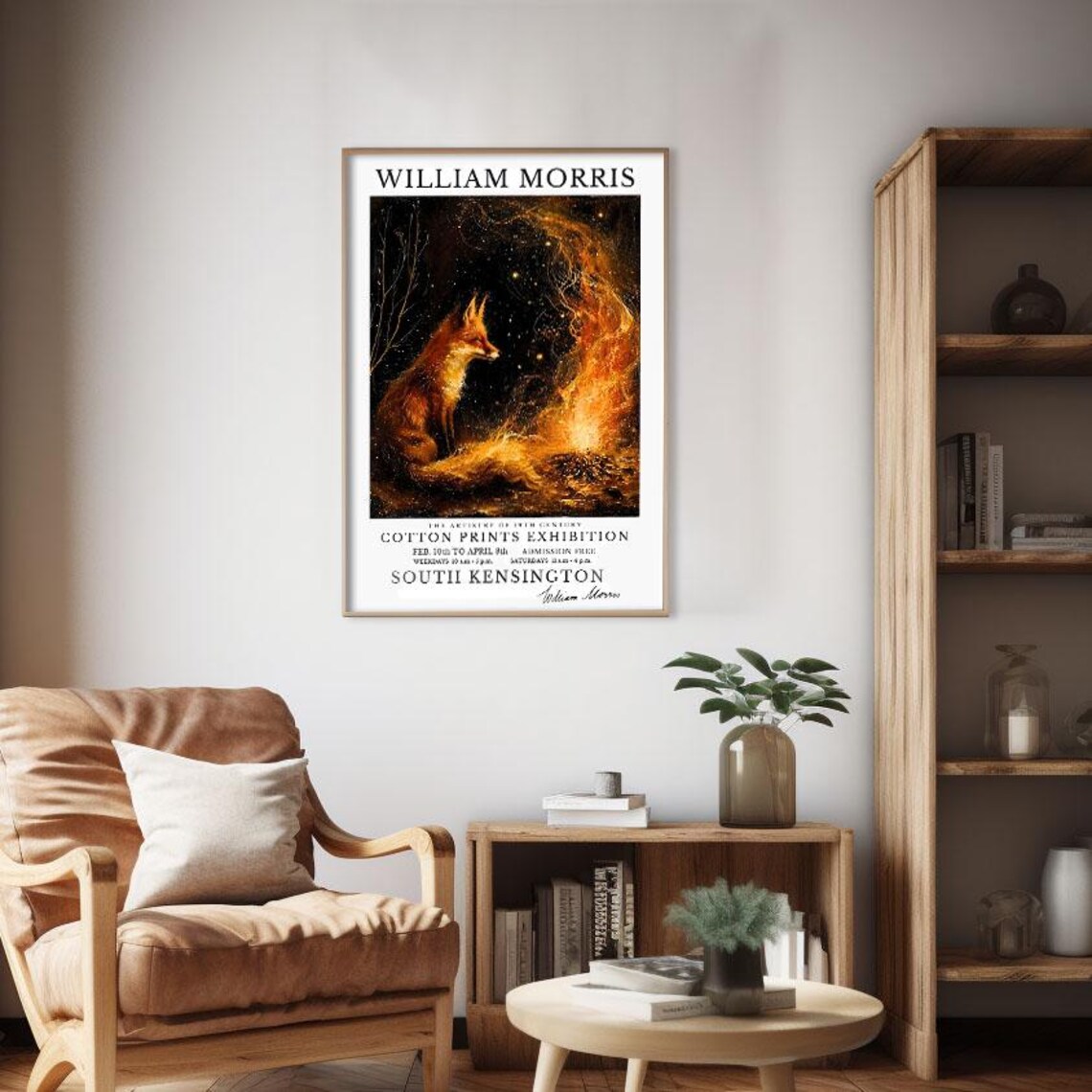 William Morris Fox Beside Campfire Night Cotton Prints Exhibition Poster - Image 2