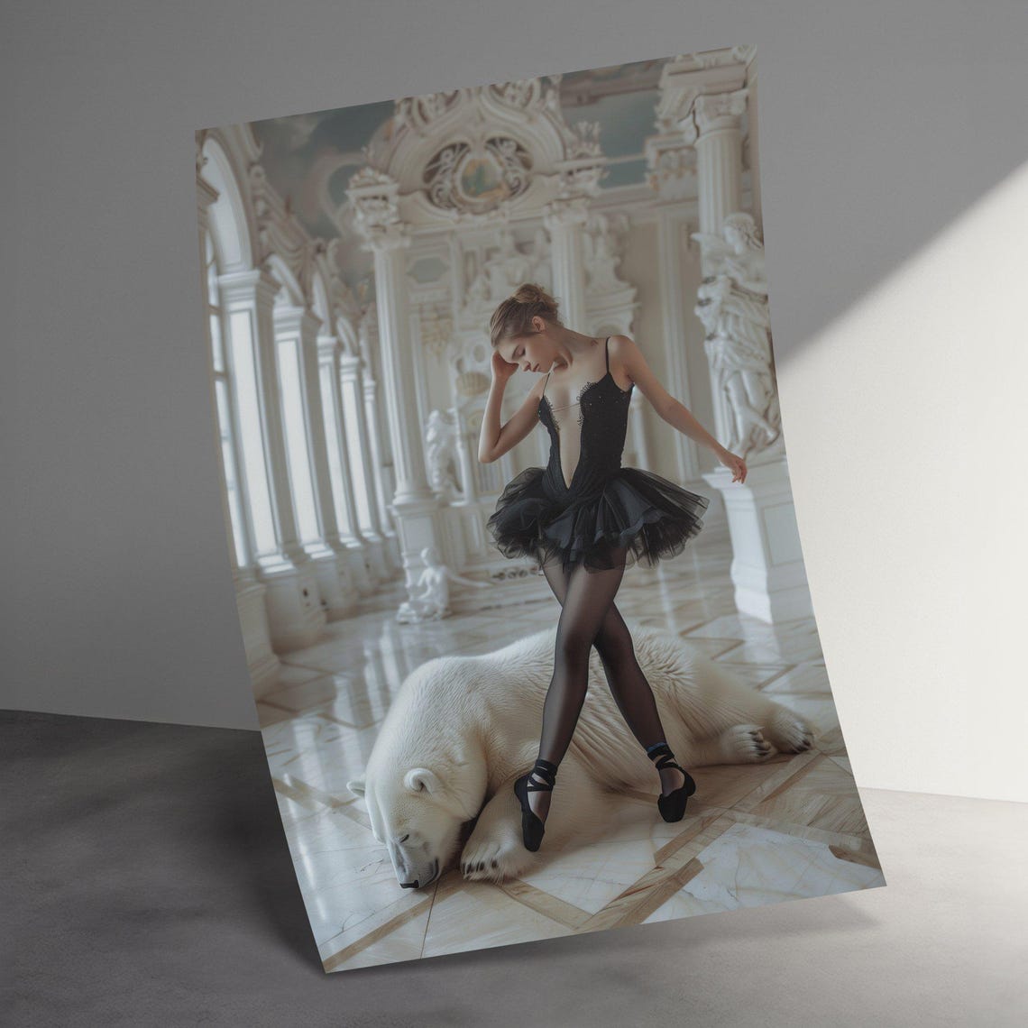 Ballerina Dancing In Palace With Polar Bear Surreal Art Poster - Image 3