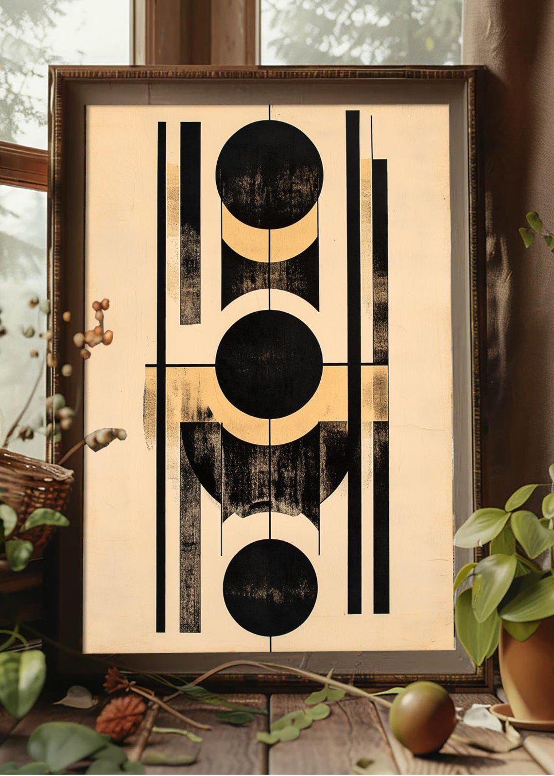 Black Geometric Circles Mid Century Modern Abstract Art Poster - Image 2
