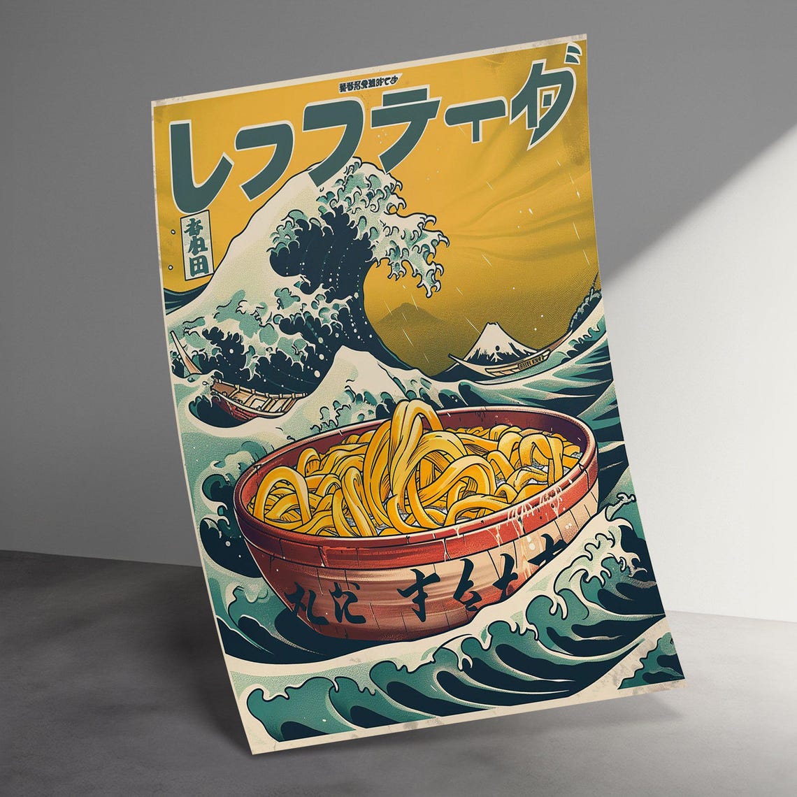 Vintage Japanese Ramen Bowl In Great Wave Retro Noodle Art Poster - Image 3